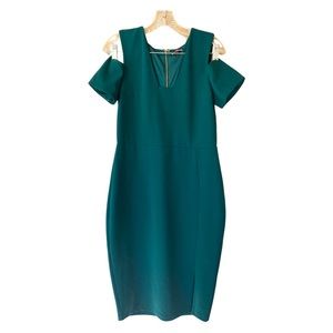 Express cold shoulder green crepe dress, size 10